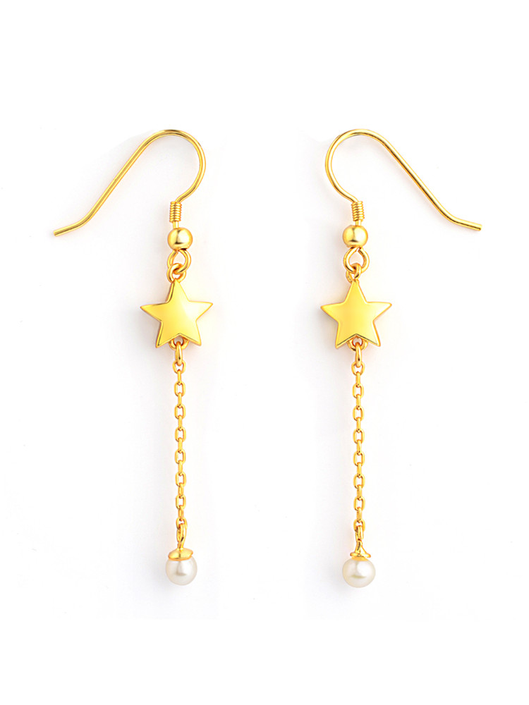 Juju Palais Royal|女|JUJU Palais Royal 925银 镀雾金8mm光面星星吊淡水珍珠耳环