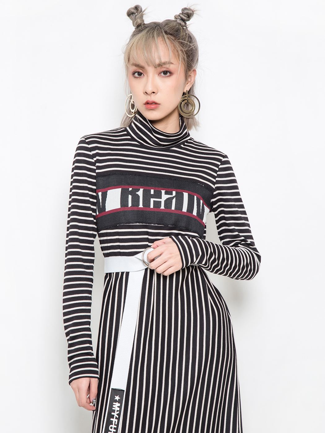 B+ by Beautyberry|女|B+ by Beautyberry 横竖条纹印花连身裙