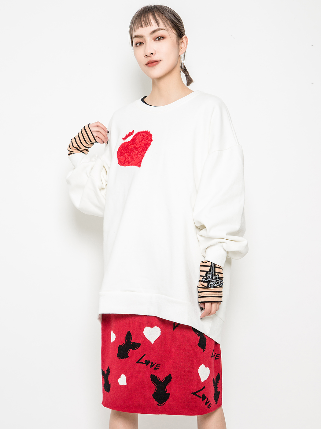 B+ by Beautyberry|女|B+ by Beautyberry 爱心印花长款卫衣