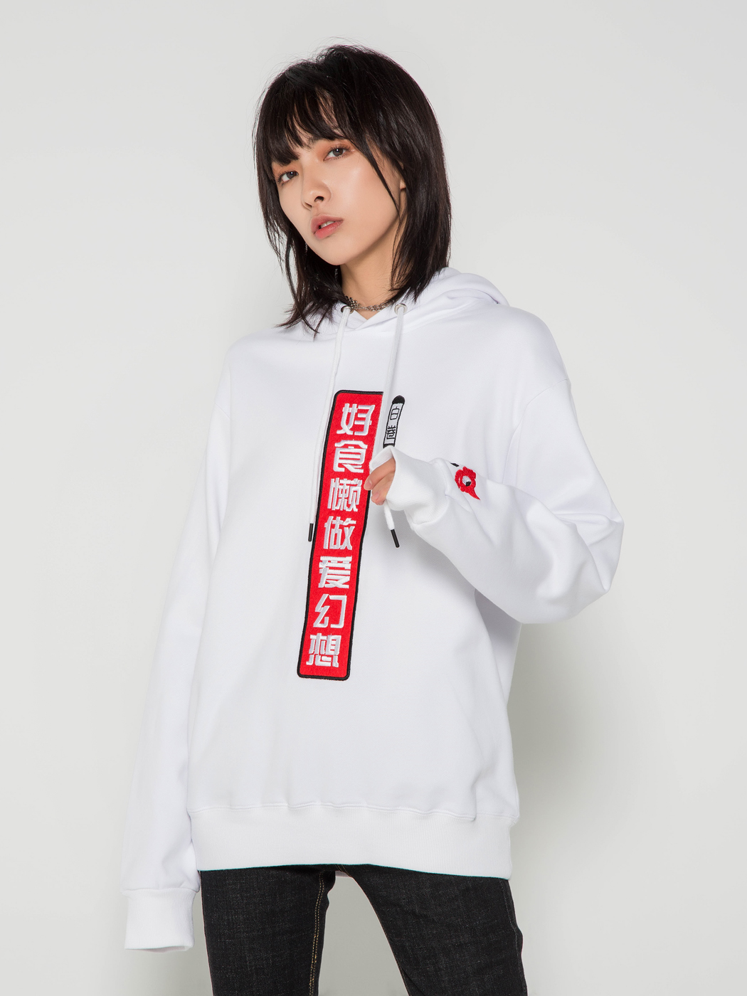 白卷BAIJUAN|男|女|白卷BAIJUAN 刺绣红标连帽卫衣 白色