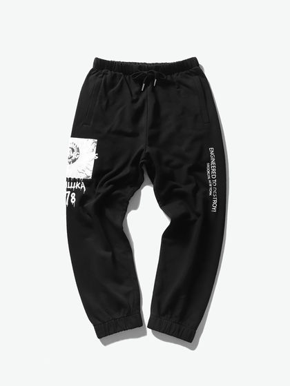 Mishka|男款|运动裤|Mishka 针织印花休闲九分裤