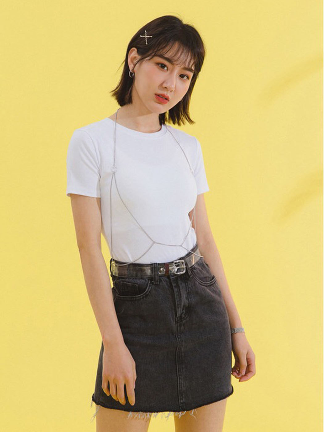 3OMETHINGCHIC|女|3OMETHINGCHIC 经典简约短款T恤 白色